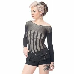 Queen Of Darkness Mesh Body - Fishnet Stripes -T-Shirts soldes queen of darkness mesh body fishnet stripes4