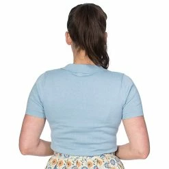 T-shirt En Tricot Rétro Banned - Polo D'été Bleu -T-Shirts soldes t shirt en tricot retro banned polo dete bleu2