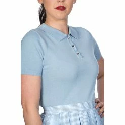 T-shirt En Tricot Rétro Banned - Polo D'été Bleu -T-Shirts soldes t shirt en tricot retro banned polo dete bleu3