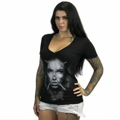 T-shirt Pour Dames Sullen Angels - Col En V De L'insigne Connolly -T-Shirts soldes t shirt pour dames sullen angels col en v de linsigne connolly2