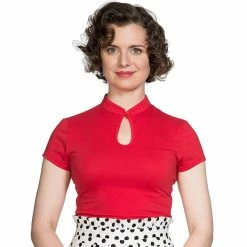 T-shirt Rétro Banned - Top Mandarin Rouge